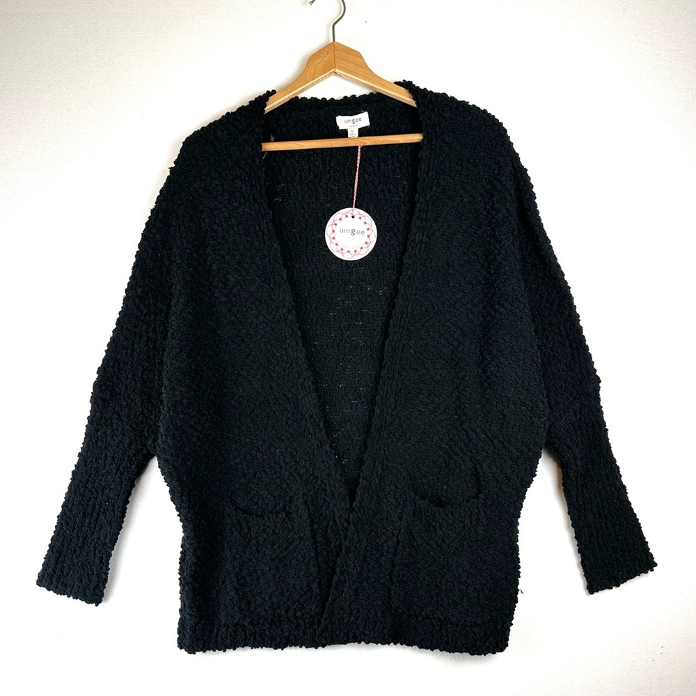 Umgee Black Cozy Open Front Bouclé Cardigan